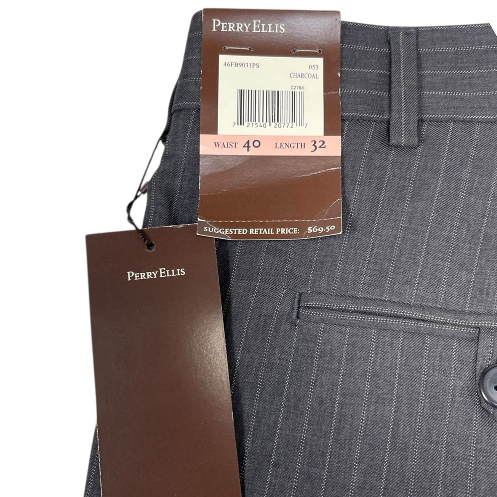 NEW Perry Ellis 40x32 Charcoal Pinstripe Dress Pants Flat Front Corporatecore - Picture 10 of 11